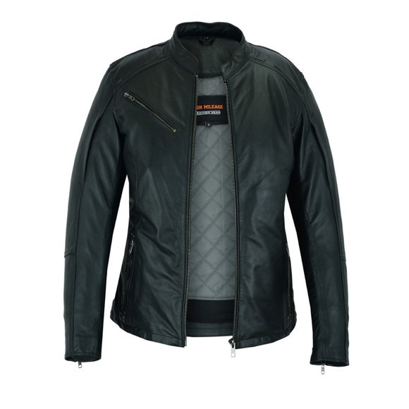 High Mileage Ladies Black Fringe and Rivet Leather Jacket - Picture 2 of 8